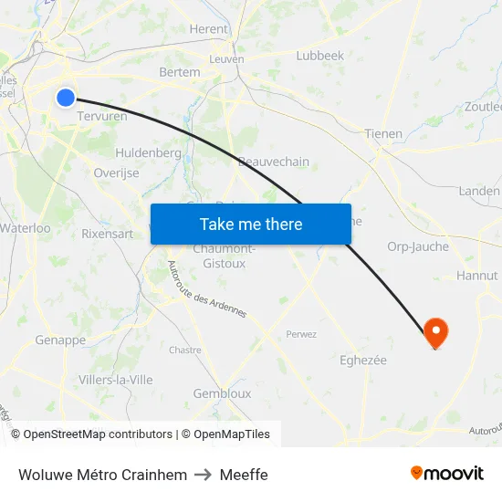 Woluwe Crainhem Metro to Meeffe map