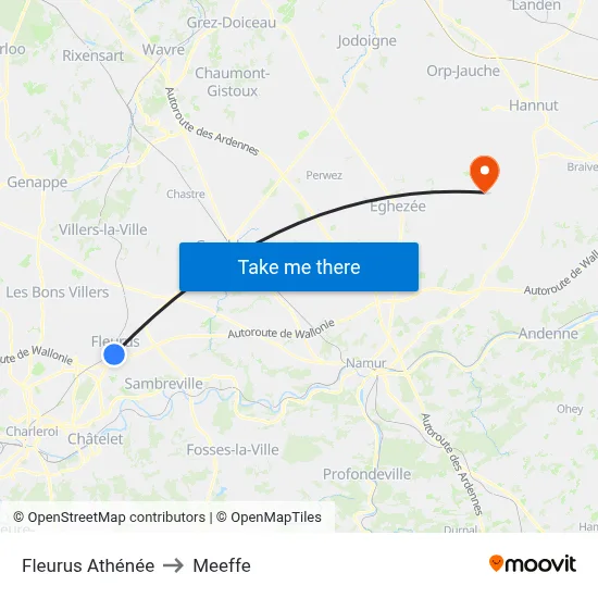 Fleurus Athénée to Meeffe map
