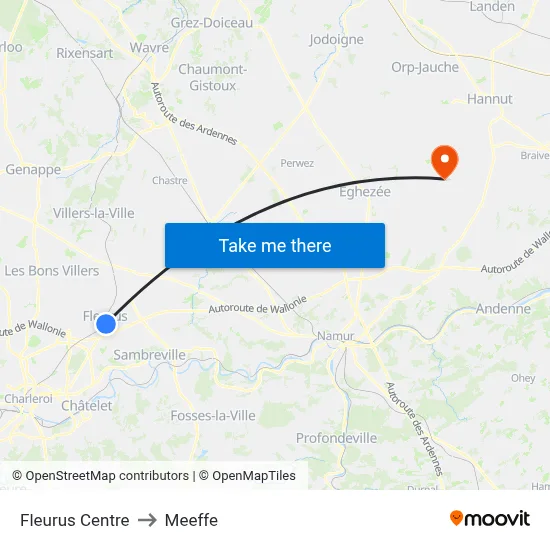 Fleurus Centre to Meeffe map