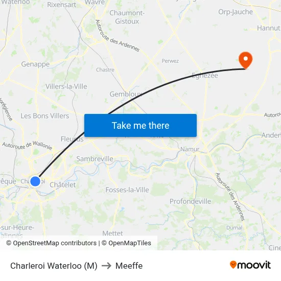 Charleroi Waterloo (M) to Meeffe map