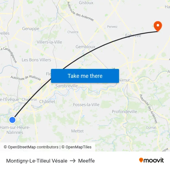 Montigny-Le-Tilleul Vesale to Meeffe map