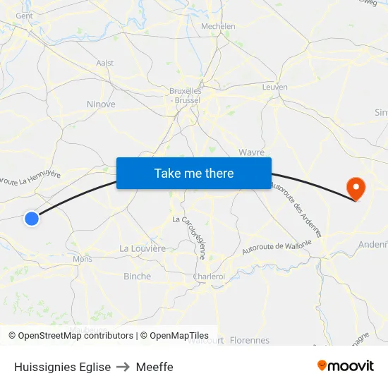 Huissignies Church to Meeffe map