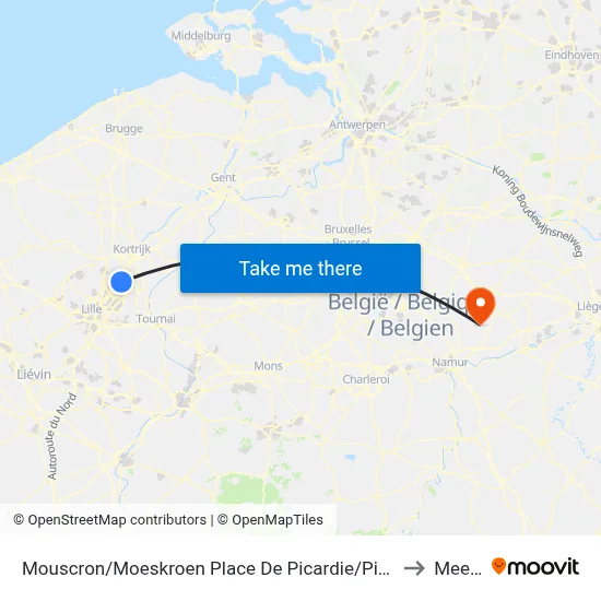 Mouscron Place De Picardie to Meeffe map