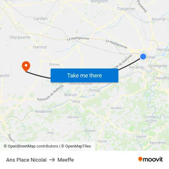 Ans Place Nicolaï to Meeffe map