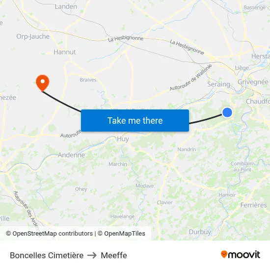 Boncelles Cimetière to Meeffe map