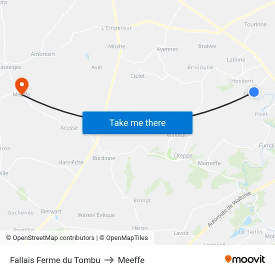 Fallais Ferme du Tombu to Meeffe map