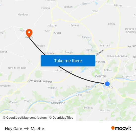 Huy Station to Meeffe map