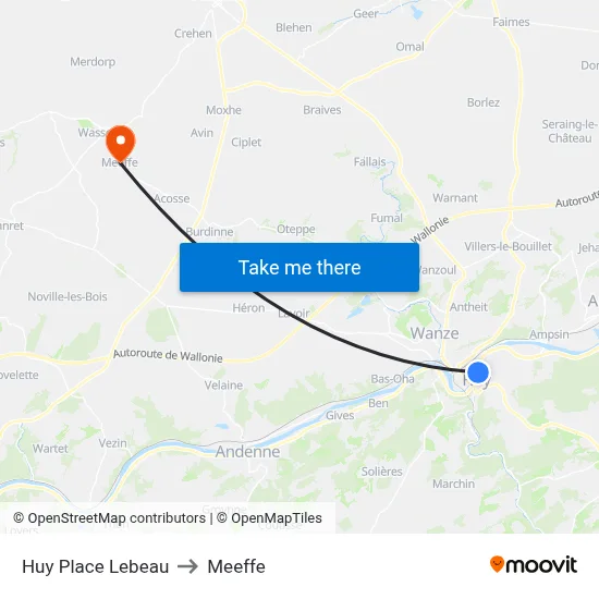 Huy Lebeau Square to Meeffe map