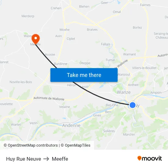 Huy New Street to Meeffe map