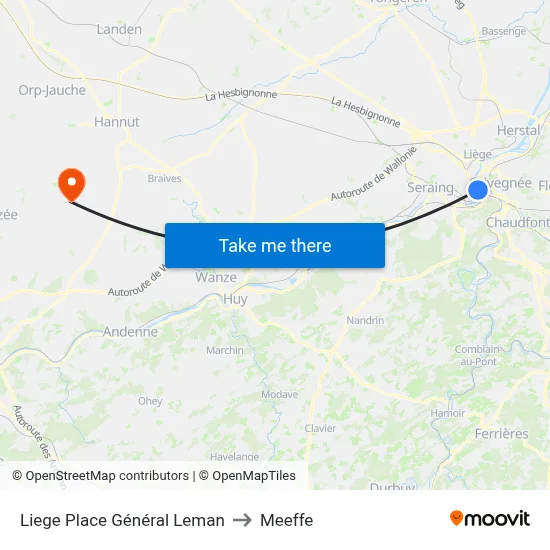 Liege General Leman Square to Meeffe map