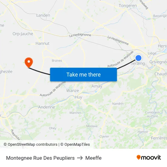 Montegnee Rue Des Peupliers to Meeffe map