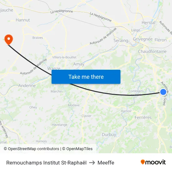 Remouchamps St. Raphael Institute to Meeffe map