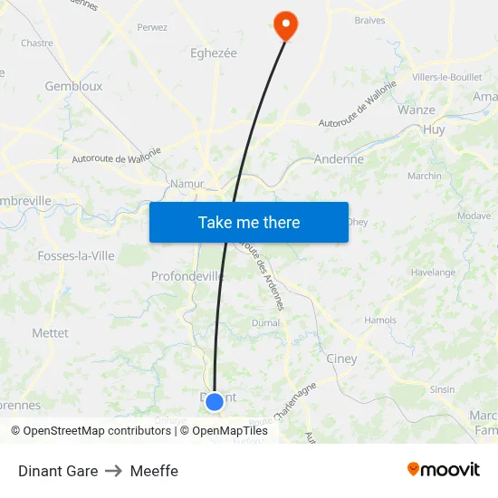 Dinant Gare to Meeffe map