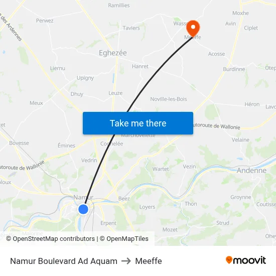 Namur Ad Aquam Boulevard to Meeffe map