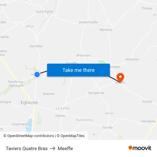 Taviers Four Arms to Meeffe map
