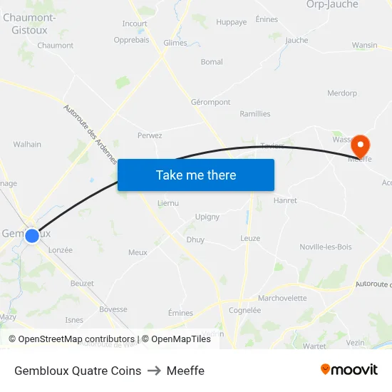 Gembloux Four Corners to Meeffe map