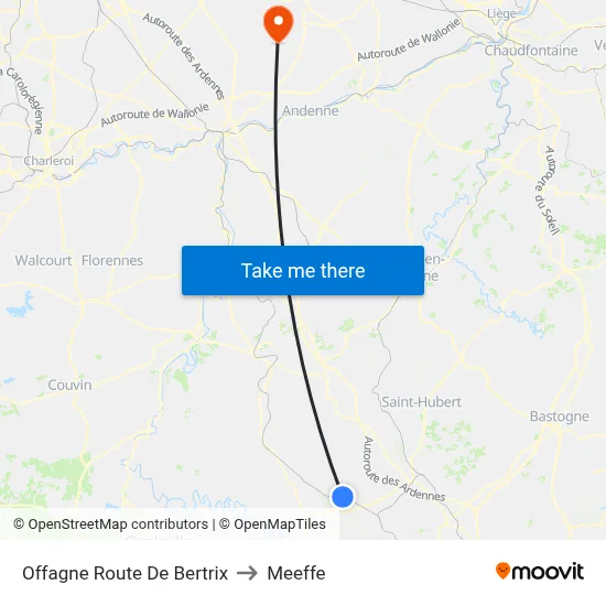 Offagne Bertrix Road to Meeffe map
