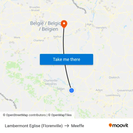 Lambermont Church (Florenville) to Meeffe map