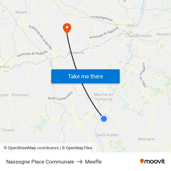 Nassogne Town Square to Meeffe map