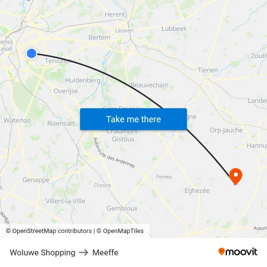 Woluwe Shopping to Meeffe map