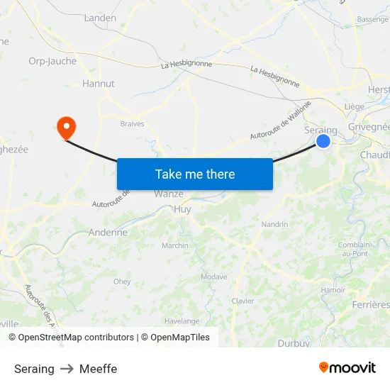 Seraing to Meeffe map