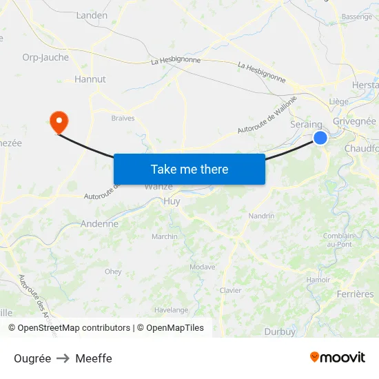 Ougrée to Meeffe map