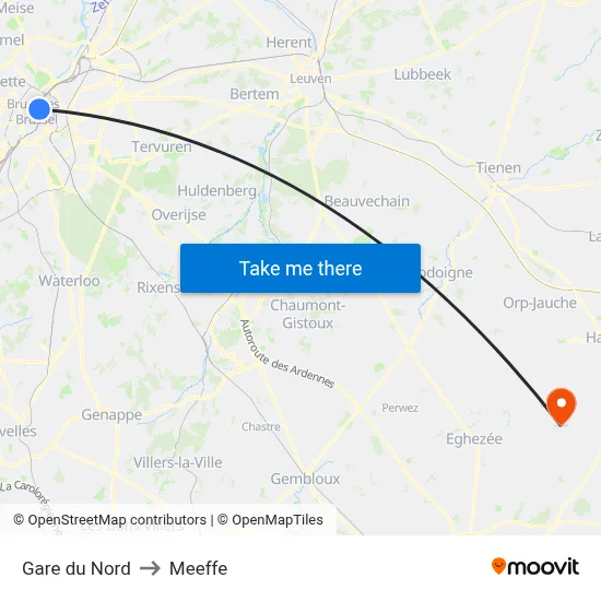Gare du Nord to Meeffe map