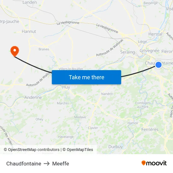 Chaudfontaine to Meeffe map