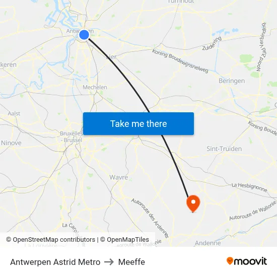 Antwerpen Astrid Metro to Meeffe map