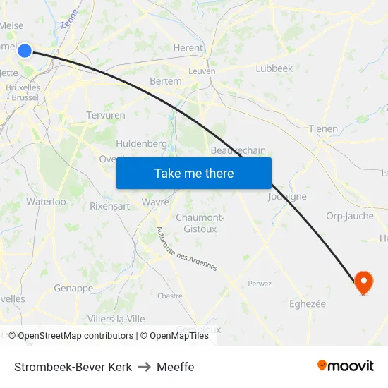 Strombeek-Bever Church to Meeffe map