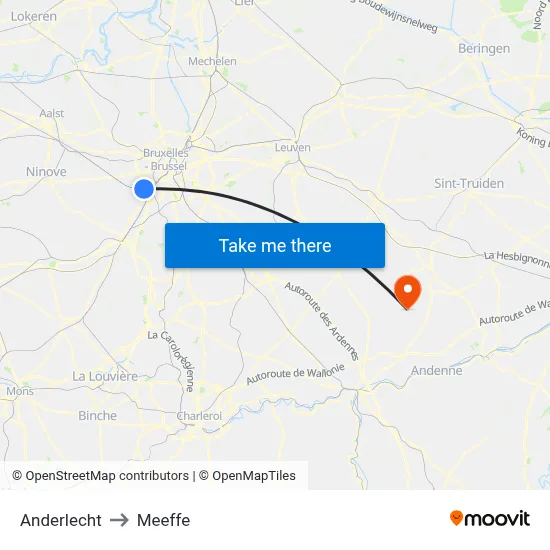 Anderlecht to Meeffe map
