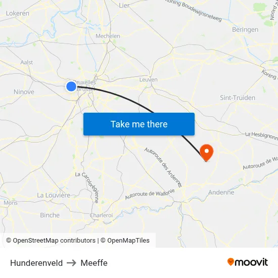 Hunderenveld to Meeffe map