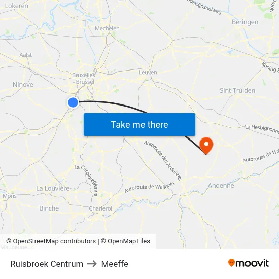 Ruisbroek Center to Meeffe map