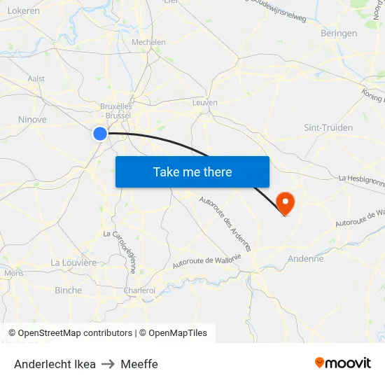 Anderlecht Ikea to Meeffe map