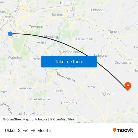 Uccle De Fré to Meeffe map
