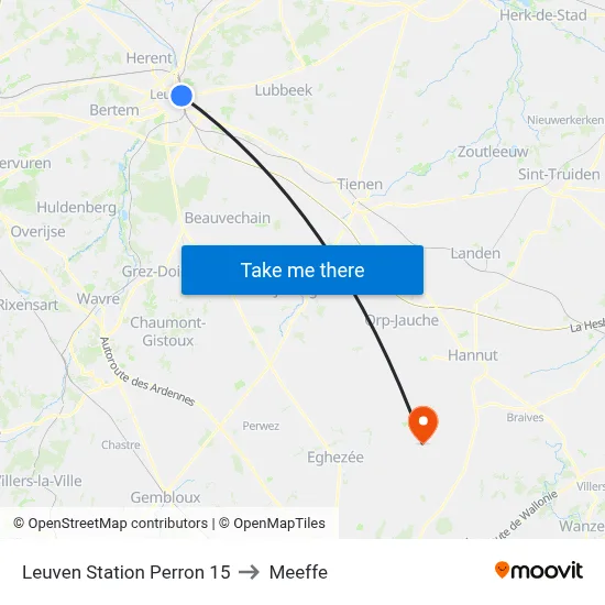 Leuven Station Platform 15 to Meeffe map