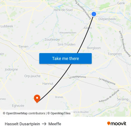Hasselt Dusartplein to Meeffe map