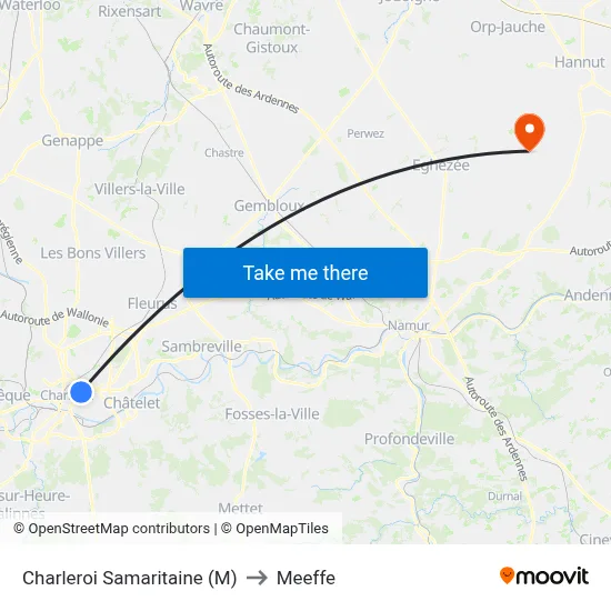 Charleroi Samaritan (Metro) to Meeffe map