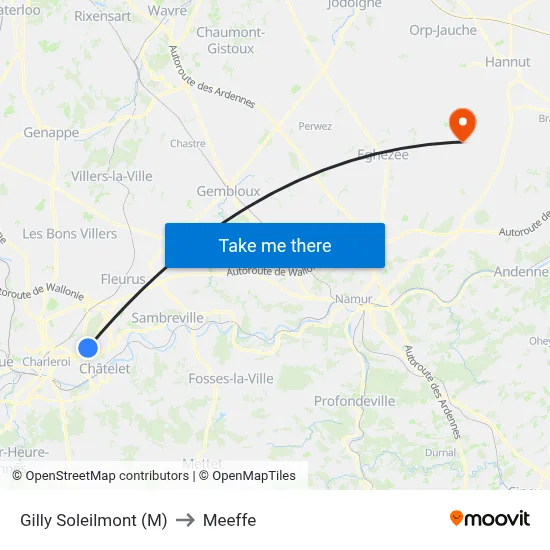 Gilly Soleilmont (M) to Meeffe map