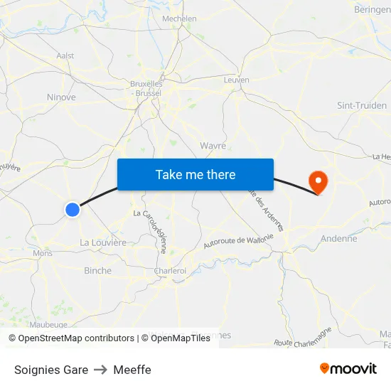 Soignies Station to Meeffe map