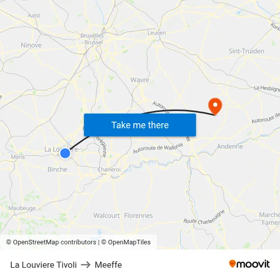La Louviere Tivoli to Meeffe map