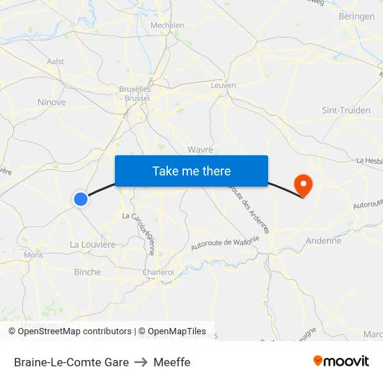 Braine-Le-Comte Gare to Meeffe map