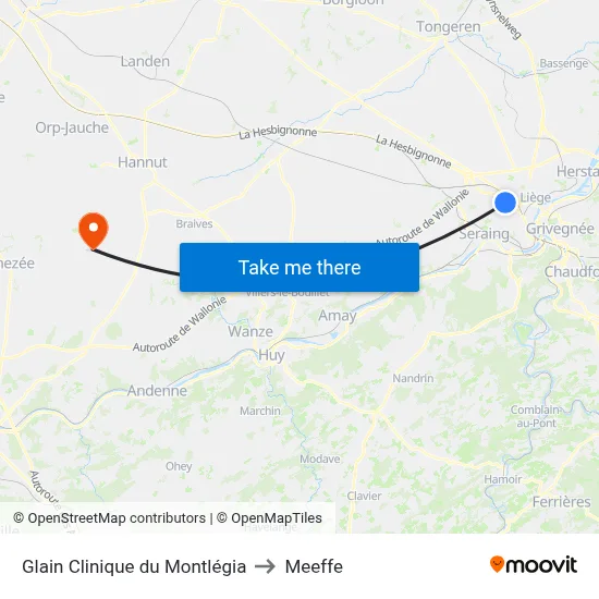 Glain Montlégia Clinic to Meeffe map
