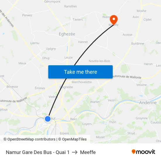 Namur Gare Des Bus - Quai 1 to Meeffe map
