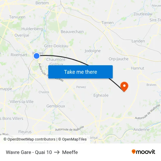 Wavre Station - Platform 10 to Meeffe map