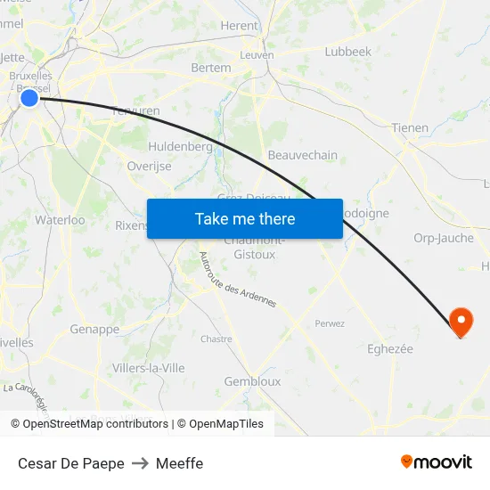 Cesar De Paepe to Meeffe map