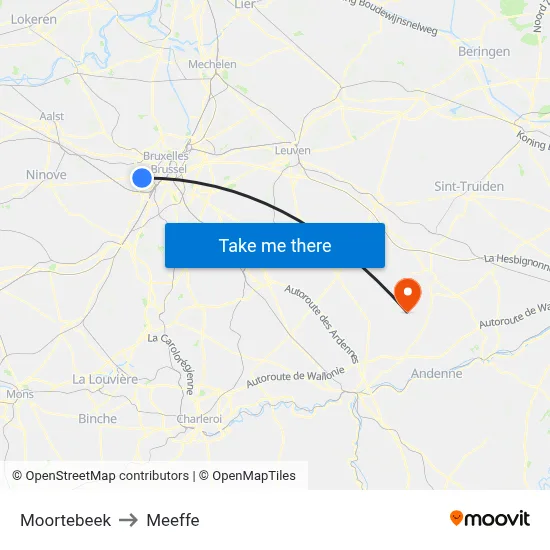 Moortebeek to Meeffe map