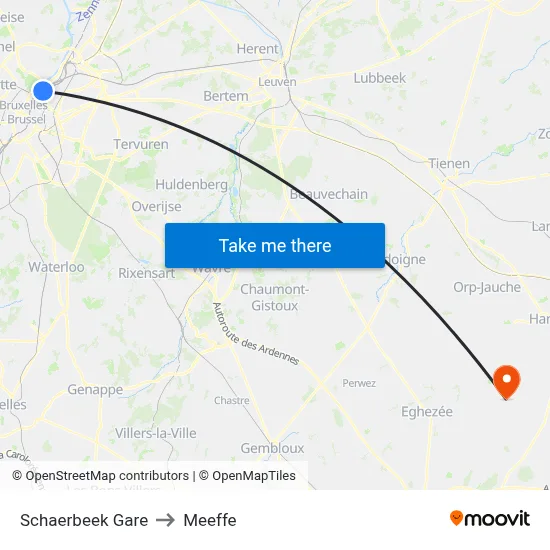 Schaerbeek Station to Meeffe map