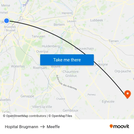 Brugmann Hospital to Meeffe map