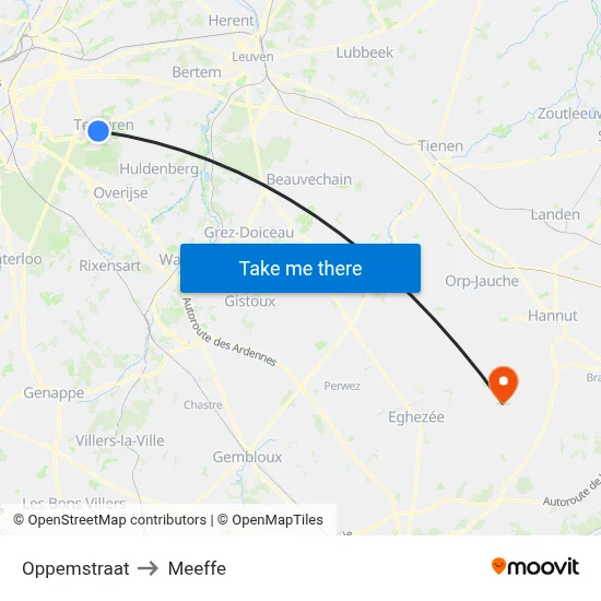 Oppemstraat to Meeffe map